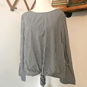 Max Jeans~Size L~Cotton~Plaid blouse~Tie waist~Black &‎ White~Cuff detail